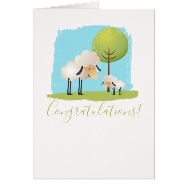Cute Sheep och Lamb Nyfödd bebis Hälsningskort (Framsidan)