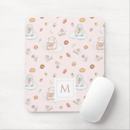 Cute Sheep & Penguin Sweets Mönster Rosa Monogram Musmatta