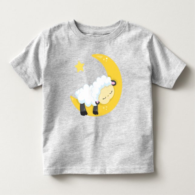 Cute Sheep, Sleeping Sheep, Måne, Stars, Sömnig T Shirt (Framsida)