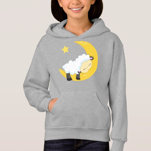 Cute Sheep, Sleeping Sheep, Måne, Stars, Sömnig T Shirt (Framsida)