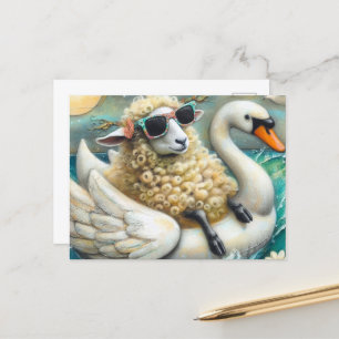 Cute Sheep Svan Floatie Vykort