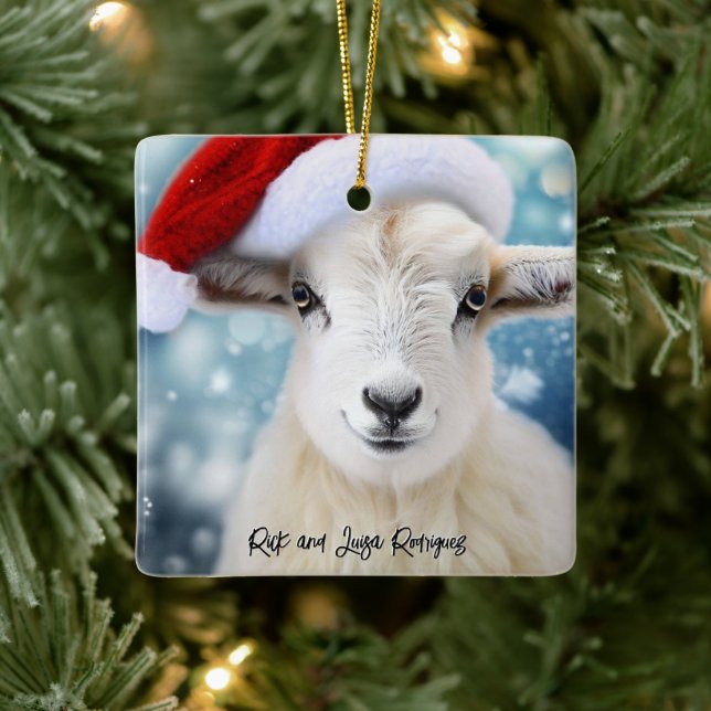 Cute Sheep Wat Red Hat jul Julgransprydnad Keramik (Träd)