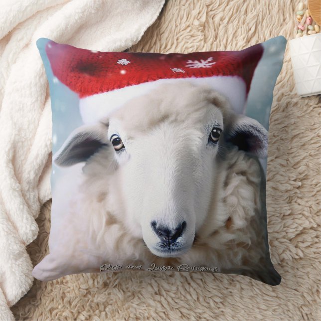 Cute Sheep Wat Red Hat jul Kudde (Filt)