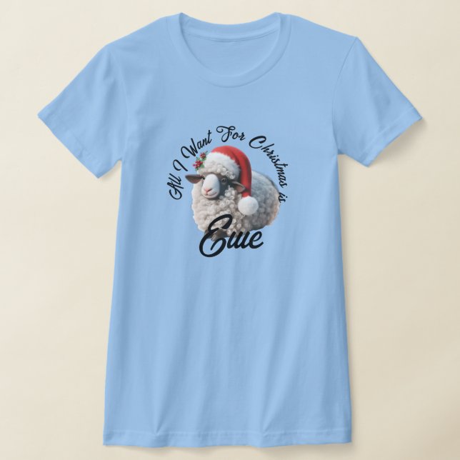 Cute Sheep Wearing Santa Hat jul T Shirt (Laydown)
