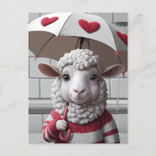 Cute Sheep with Sweater and Parbrella Vykort