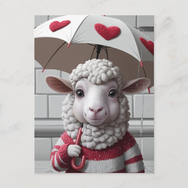 Cute Sheep with Sweater and Parbrella Vykort (Framsida)