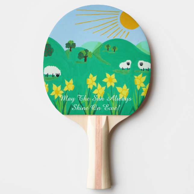 cute sheep with trees hills blue sky daffodils  pingisracket (Framsidan)