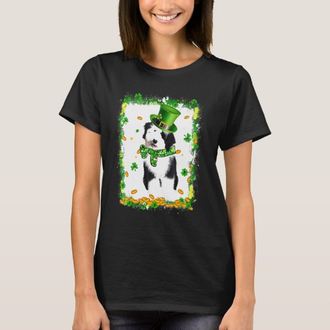 Cute Sheepadoodle Hund Irish Shamro T Shirt (Framsida)