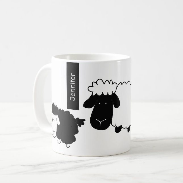 Cute Sheeps Illustration Black and White Kaffemugg (Framsida vänster)