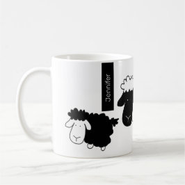 Cute Sheeps Illustration Black and White Kaffemugg