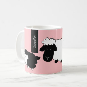 Cute Sheeps Illustration Black and White på Kaffemugg
