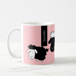 Cute Sheeps Illustration Black and White på Kaffemugg