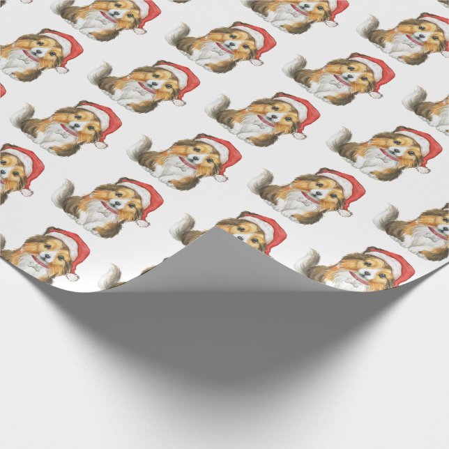 Cute Sheltie in Santa's Hat Wrapping Papper Presentpapper (Hörn)