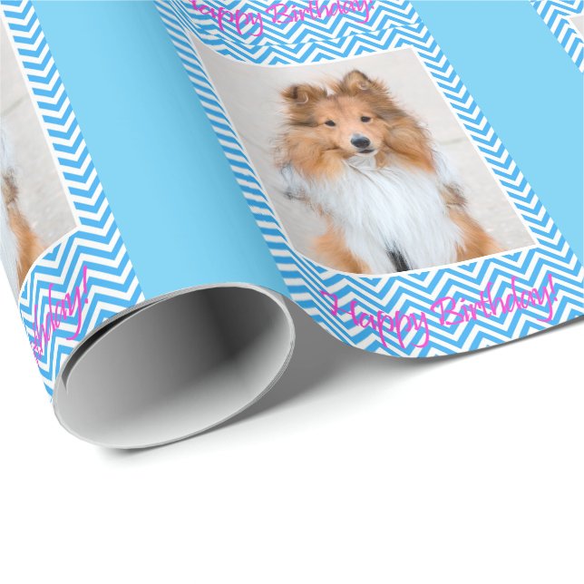 Cute Sheltie Shetland Sheepdog Grattis på födelsed Presentpapper (Rullad Hörn)