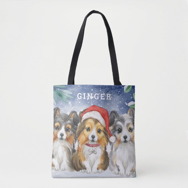 Cute Shelties i Snö | PERSONLIG Tygkasse (Framsida)