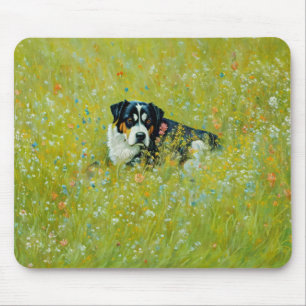 Cute Shepherd Mix Hund Whimsical Art Flowers Musmatta