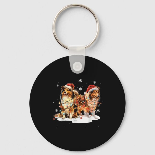 Cute Shetland Sheepdog Dog Christmas Lights Xmas H Nyckelring (Framsida)