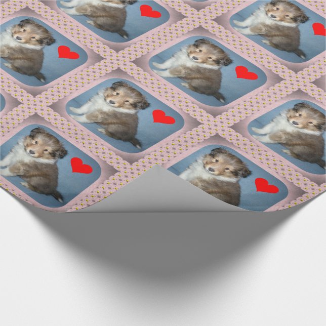 Cute Shetland Sheepdog Puppy Gift Wrapping Papprar Presentpapper (Hörn)