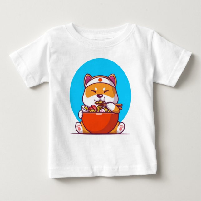 Cute Shiba Eating Ramen Noodle Tecknad-23054 T Shirt (Framsida)