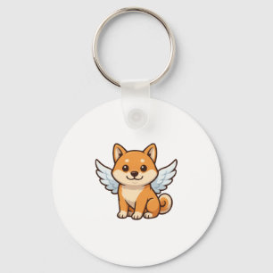 Cute Shiba Inu ängel tecknad hund lycka Nyckelring