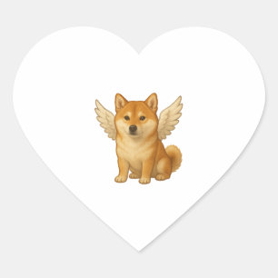 Cute Shiba Inu-ängeln tecknad lycklig hund Hjärtformat Klistermärke