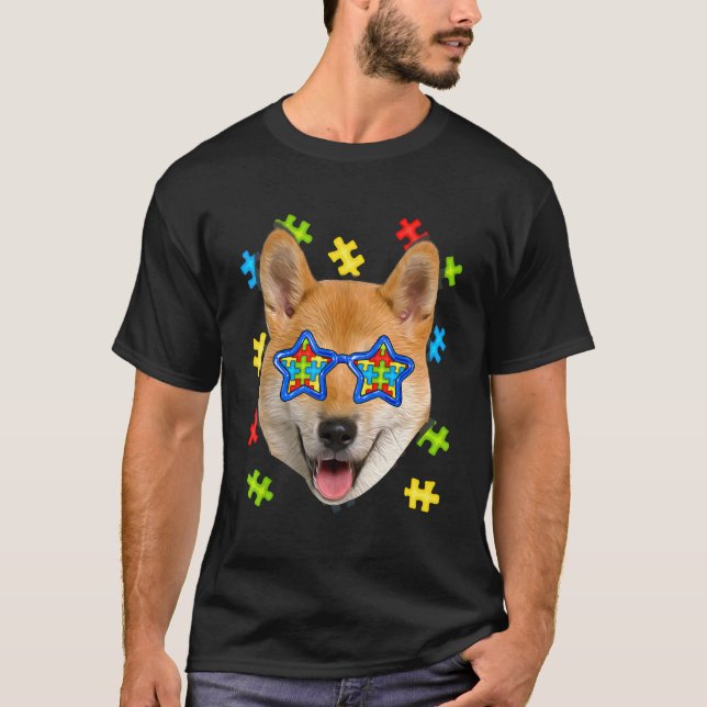 Cute Shiba Inu Autism Puzzle Sunglasses Puppies Ow T Shirt (Framsida)