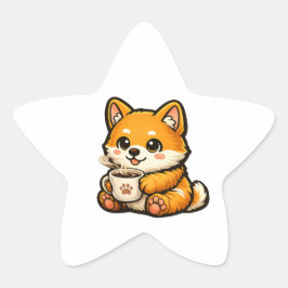 Cute Shiba Inu Coffee Star Sticker Stjärnformat Klistermärke