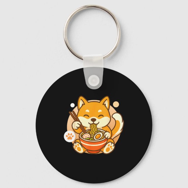 Cute Shiba Inu Dog Ramen Noodles Bowl Anime Kawaii Nyckelring (Framsida)
