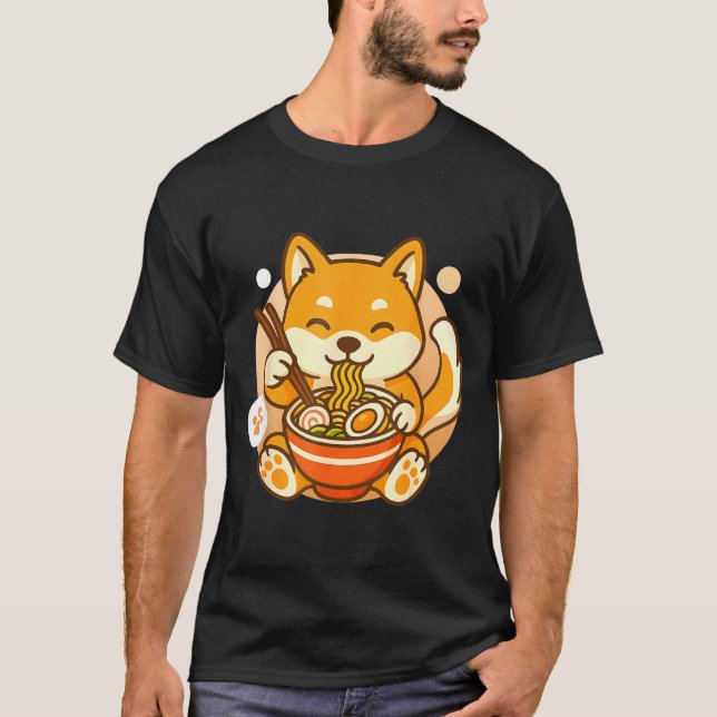 Cute Shiba Inu Dog Ramen Noodles Bowl Anime Kawaii T Shirt (Framsida)
