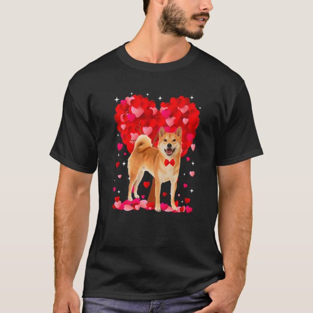 Cute Shiba Inu Dog Valentines Day Heart Puppy Love T Shirt (Framsida)