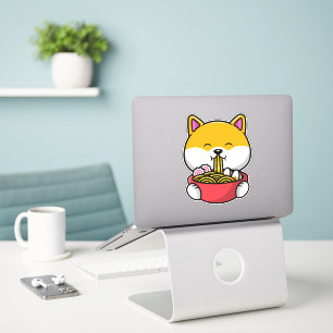 Cute Shiba Inu Eating Ramen Noodle Klistermärken