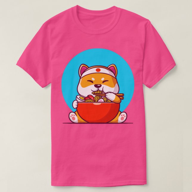 Cute Shiba Inu Eating Ramen Noodle T Shirt (Design framsida)