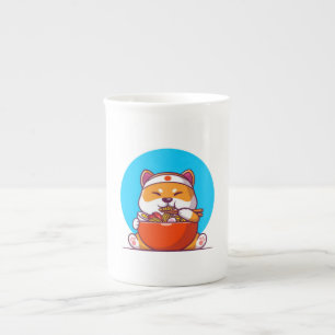 Cute Shiba Inu Eating Ramen Noodle Tecknad-23054 Benporslin Mugg