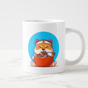 Cute Shiba Inu Eating Ramen Noodle Tecknad-23054 Jumbo Mugg