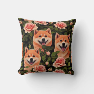 Cute Shiba Inu Enchanted Rosa ros Garden Kudde