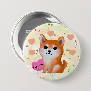 Cute Shiba Inu Hearts för Hund älskare Knapp
