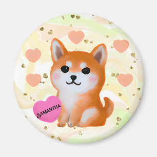 Cute Shiba Inu Hearts för Hund älskare Magnet