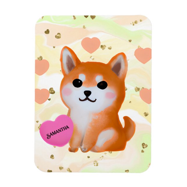 Cute Shiba Inu Hearts | för Hund älskare Magnet (Vertikal)