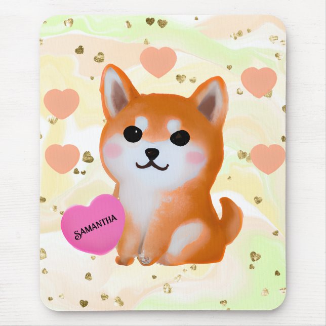 Cute Shiba Inu Hearts | för Hund älskare Musmatta (Framsidan)