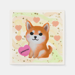 Cute Shiba Inu Hearts för Hund älskare Pappersservett