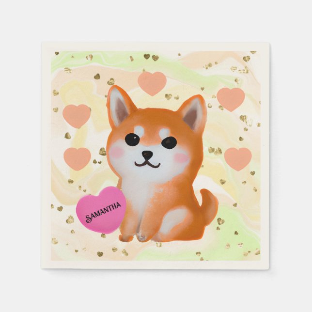 Cute Shiba Inu Hearts | för Hund älskare Pappersservett (Framsidan)