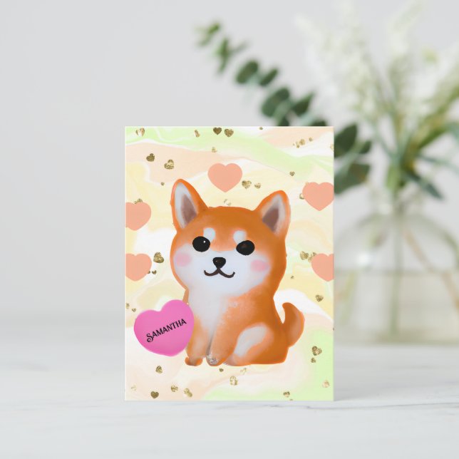 Cute Shiba Inu Hearts | för Hund älskare Vykort (Stående Fram)