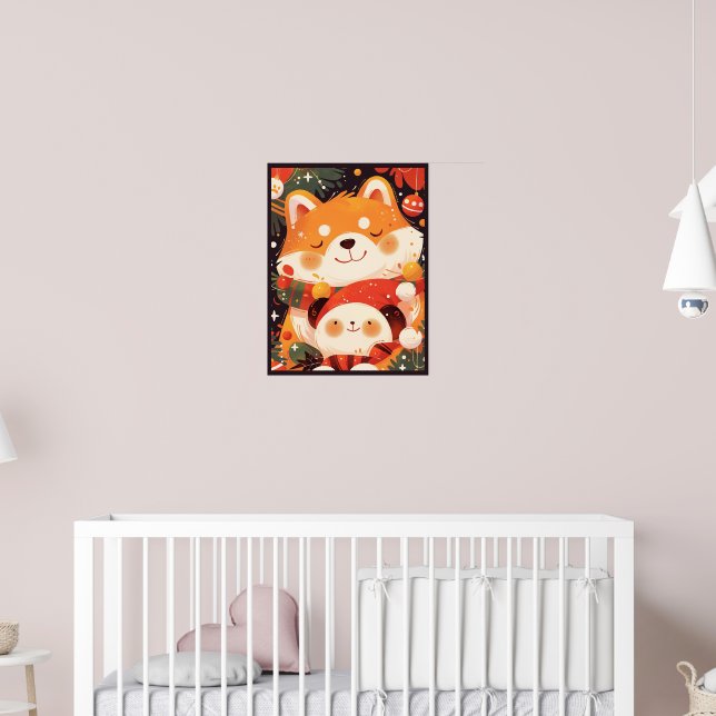Cute Shiba Inu Hugging Panda Plush Poster (Barnkammare 2)