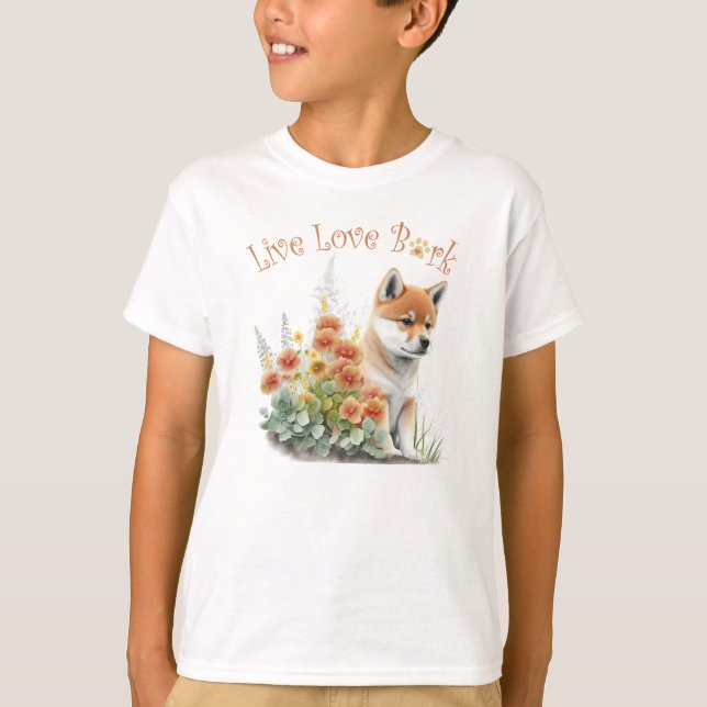 Cute Shiba Inu Hund Blommigt T Shirt (Framsida)