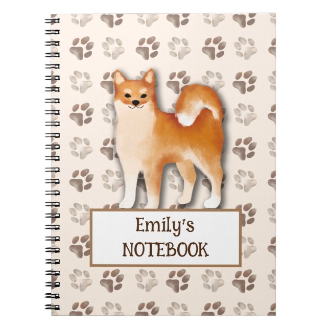 Cute Shiba Inu-hund fotavtryck anpassade namn Anteckningsbok (Framsidan)