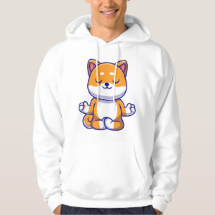 Cute shiba inu hund gör yoga meditation tecknad hoodie