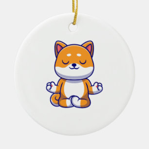 Cute shiba inu hund gör yoga meditation tecknad julgransprydnad keramik