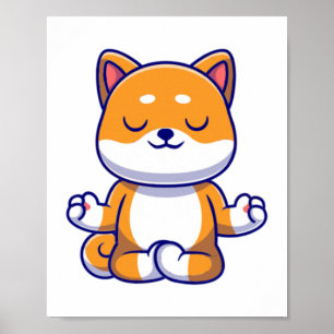 Cute shiba inu hund gör yoga meditation tecknad poster