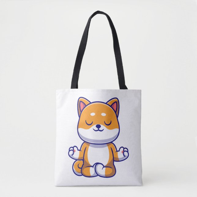 Cute shiba inu hund gör yoga meditation tecknad tygkasse (Framsida)