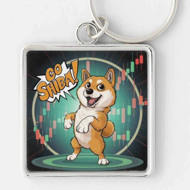 Cute Shiba Inu Hund Keychain Fyrkantig Silverfärgad Nyckelring (Framsidan)